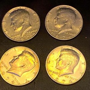 FOUR- 1974 Kennedy Half Dollar’s Circulated but VF Condition US Mint